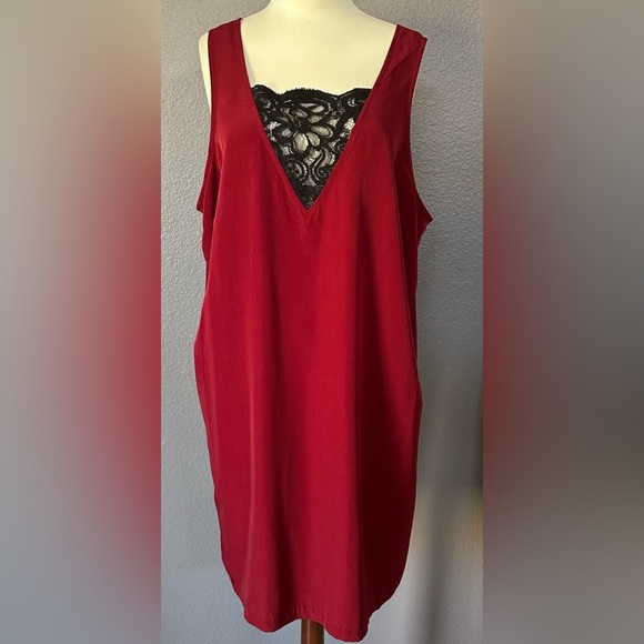BB Dakota Maroon Casual Sleeveless Slip Dress Plus Size Lace Front/Back 1X NWT - Picture 1 of 13